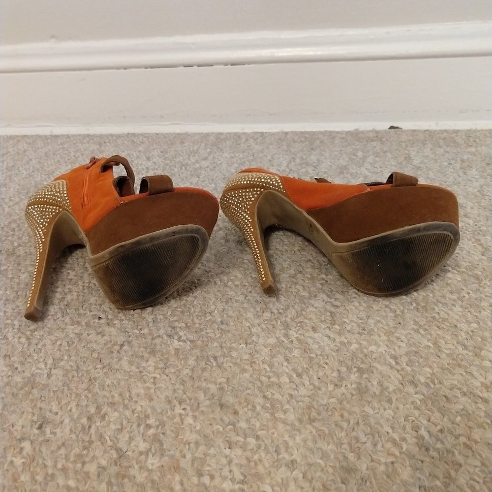 Strappy Rhinestone Open-Toe Pumps - Picture 5 of 7